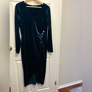 Absolutely Famous Deep Teal Velvet Long Sleeve Dress